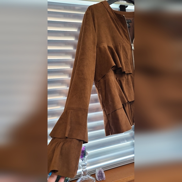 INC international concepts ruffle fuax suede western zip jacket - Picture 6 of 8